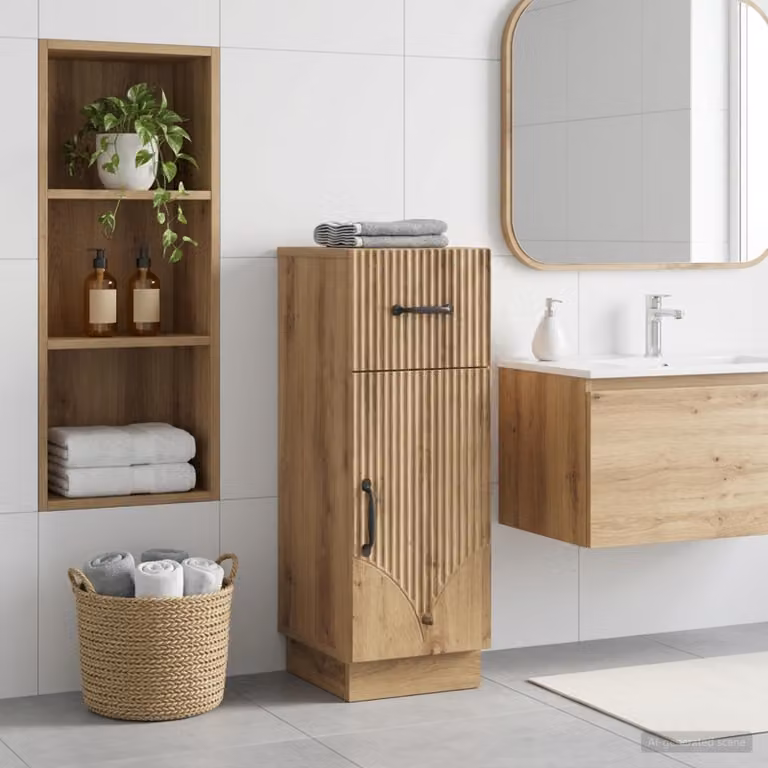 Mobiletto da Bagno Moderno vidaXL HOORN in Rovere Marrone con Ripiani e Cassetti L/P/H: 30 x 31 x 77 cm
