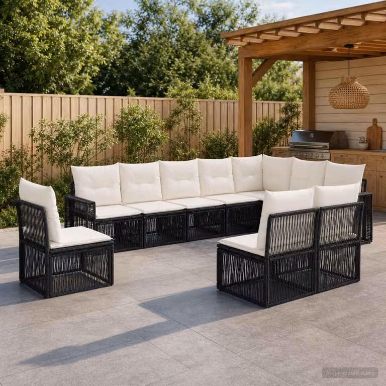 Maison Exclusive - Set da giardino composto da 10 pezzi. Divano da giardino in rattan sintetico, colore nero e crema