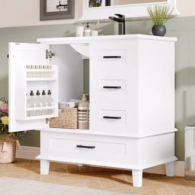 Mobile bagno REDOM con lavabo integrato in MDF bianco, design moderno freestanding, L: 76 cm, P: 46 cm, H: 83,5 cm