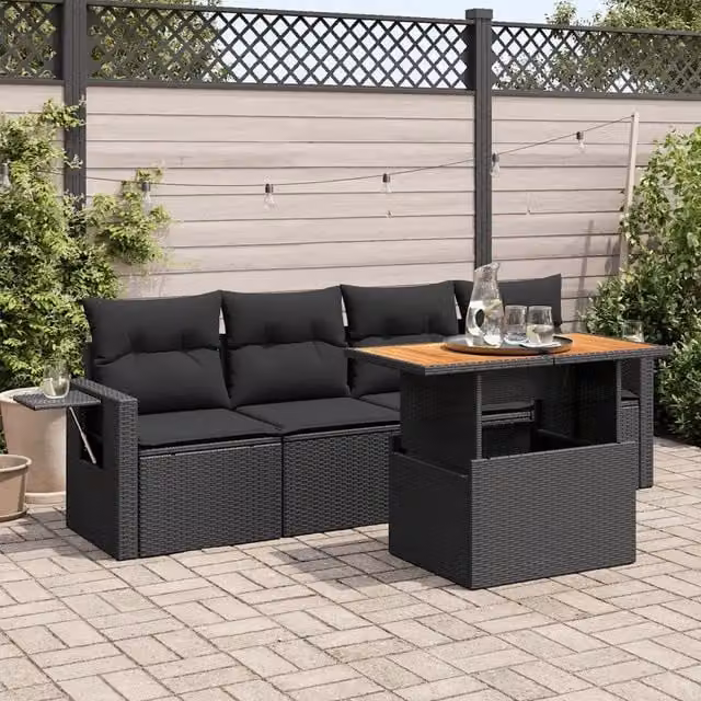 Set Divani da Giardino 5 pz con Cuscini in Polyrattan Nero 3327093