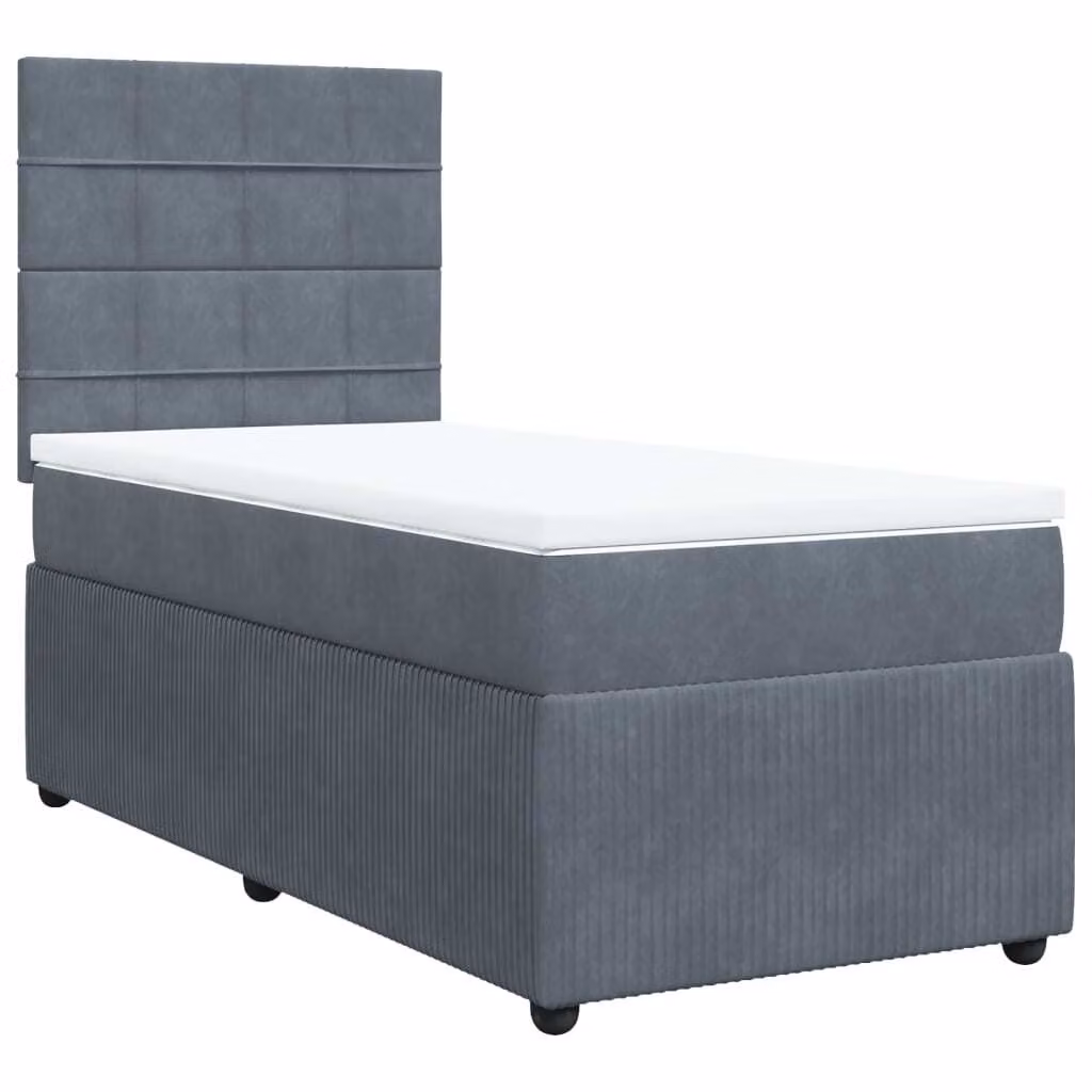 Giroletto a Molle con Materasso Grigio Scuro 90x190 cm Velluto