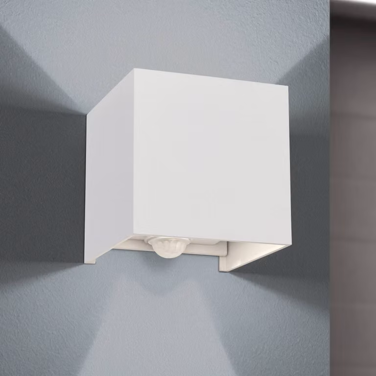 ORION Applique da esterno a LED Cube-S, bianco, metallo, rilevatore di movimento Cube-S, Bianco / Opale, Alluminio, Moderno
