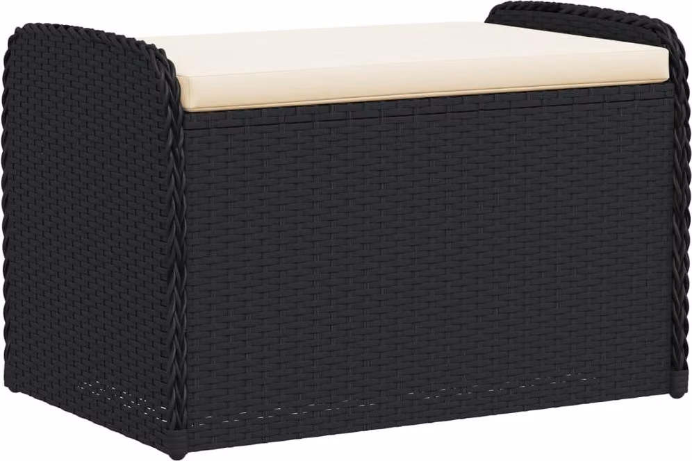 Cassapanca con Cuscino Nera 80x51x52 cm in Polyrattan
