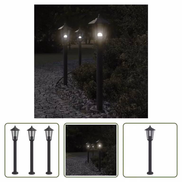 The Living Store Luci da sentiero 3 pezzi nero 80 cm acciaio inox