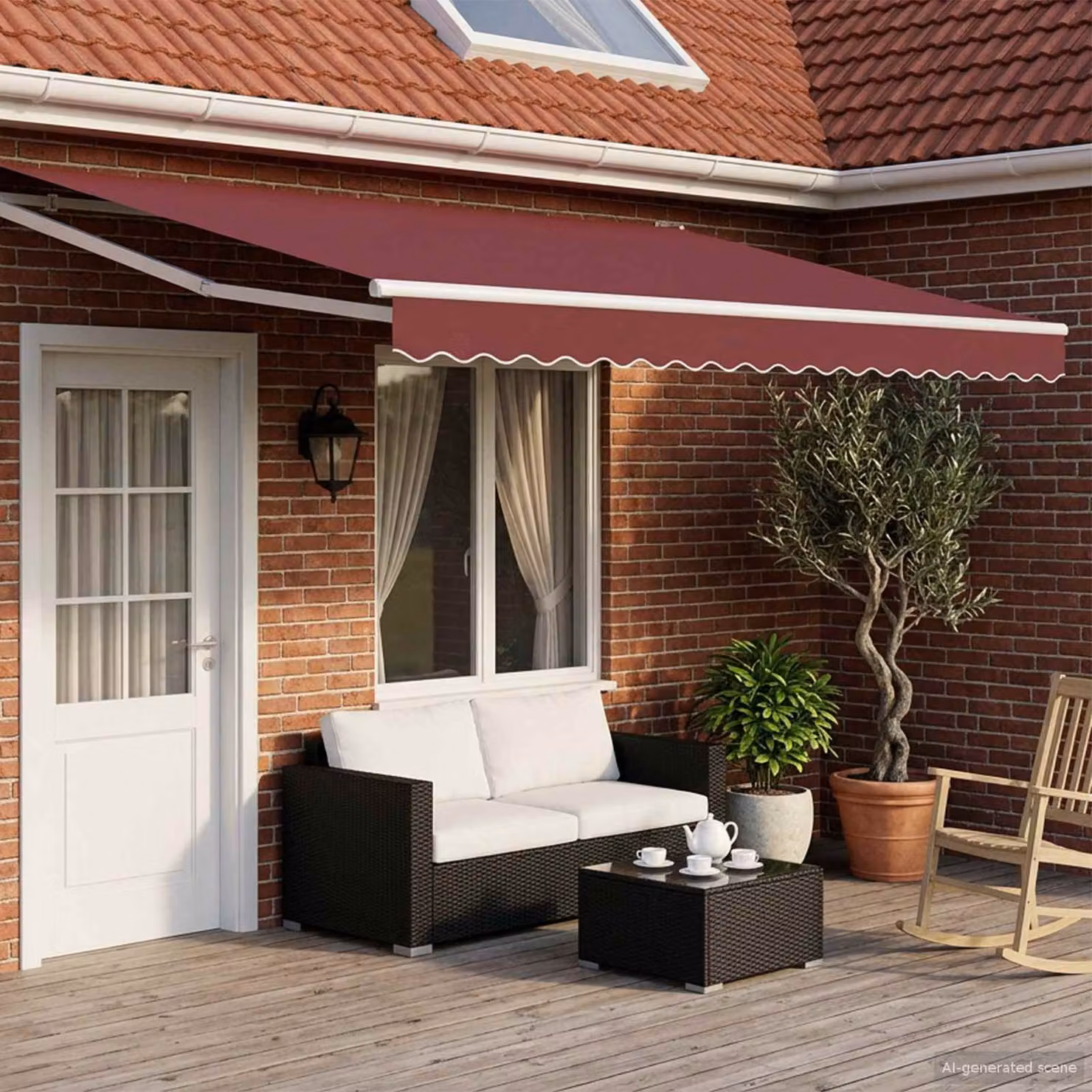 vidaXL Tenda retrattile manuale con LED in poliestere, colori rosso e bianco, L: 5 m x P: 3 m
