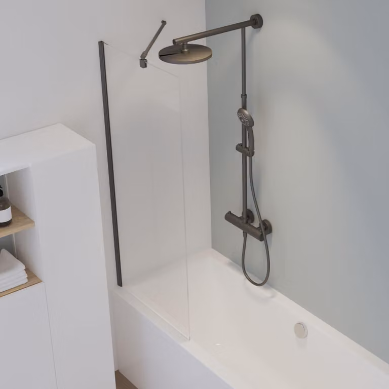 Attacco fisso per vasca Schulte, vetro di sicurezza ESG chiaro da 5 mm, dimensioni: 70 x 140 cm, colore profilo: nero opaco, incl. rivestimento Fixil