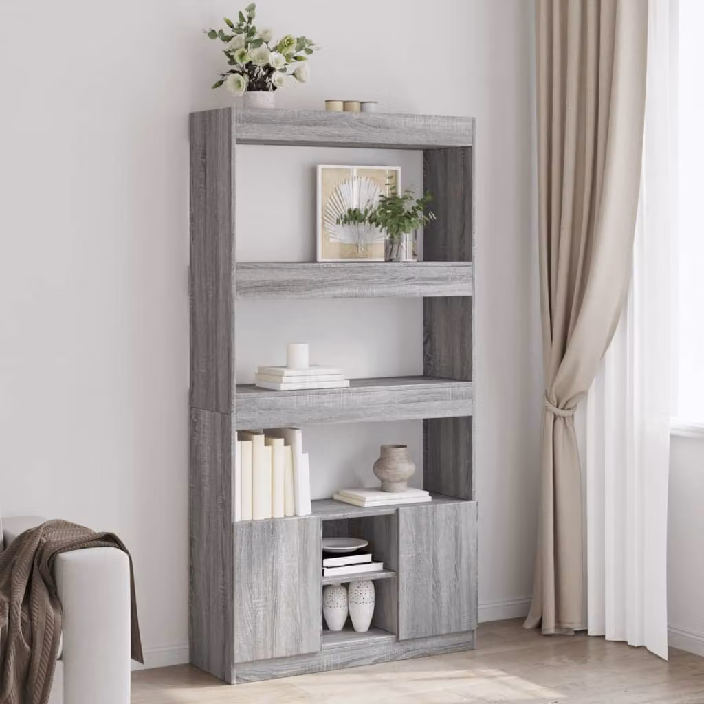 Credenza vidaXL in Legno Multistrato Grigio Sonoma con Ante a Battente e Ripiani Interni L: 92 cm, P: 33 cm, H: 180 cm