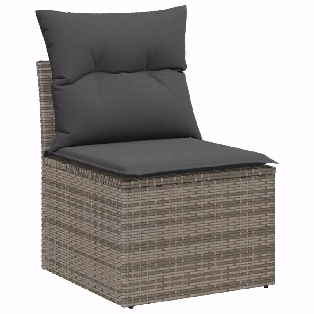 Set Divano da Giardino vidaXL 5 Pezzi Grigio con Tavolino, Struttura in Acciaio e Polyrattan e Cuscini Imbottiti – 2
