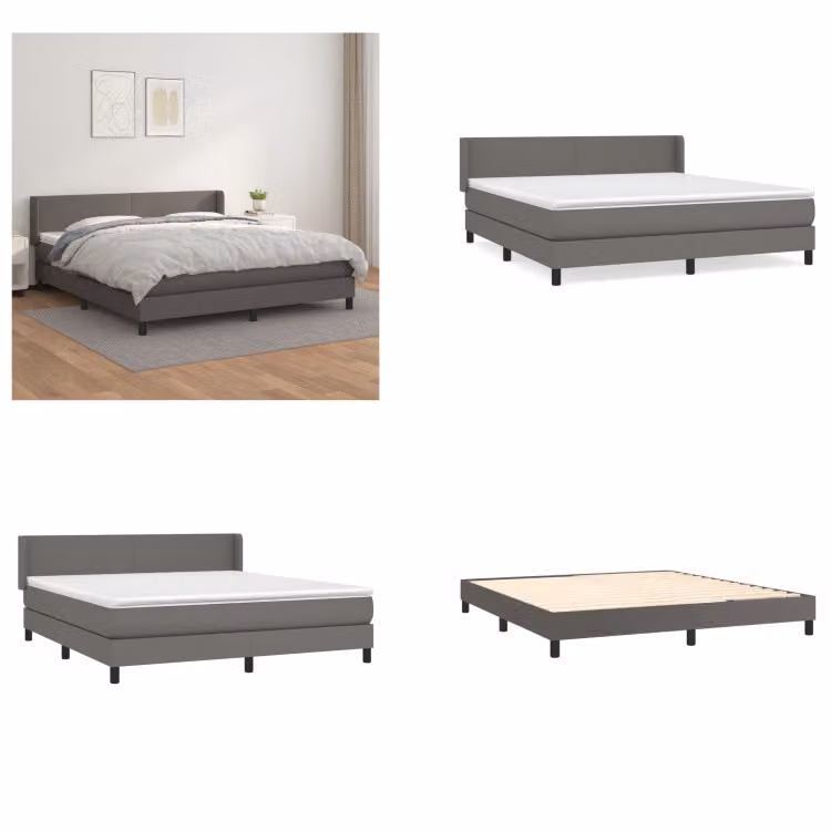 vidaXL Letto a molle con materasso grigio 180x200 cm in Pelle finta - Letto a molle - Boxspringbetten - Bett - Schlafzimmermöbel