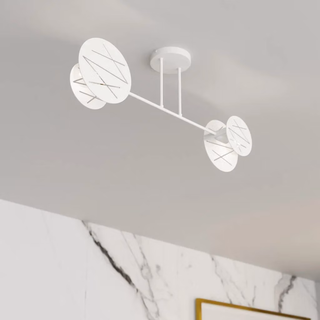 Plafoniera a 2 Luci Usir Luceart-Classic in Acciaio Bianco con Diffusori a Cerchio – 2
