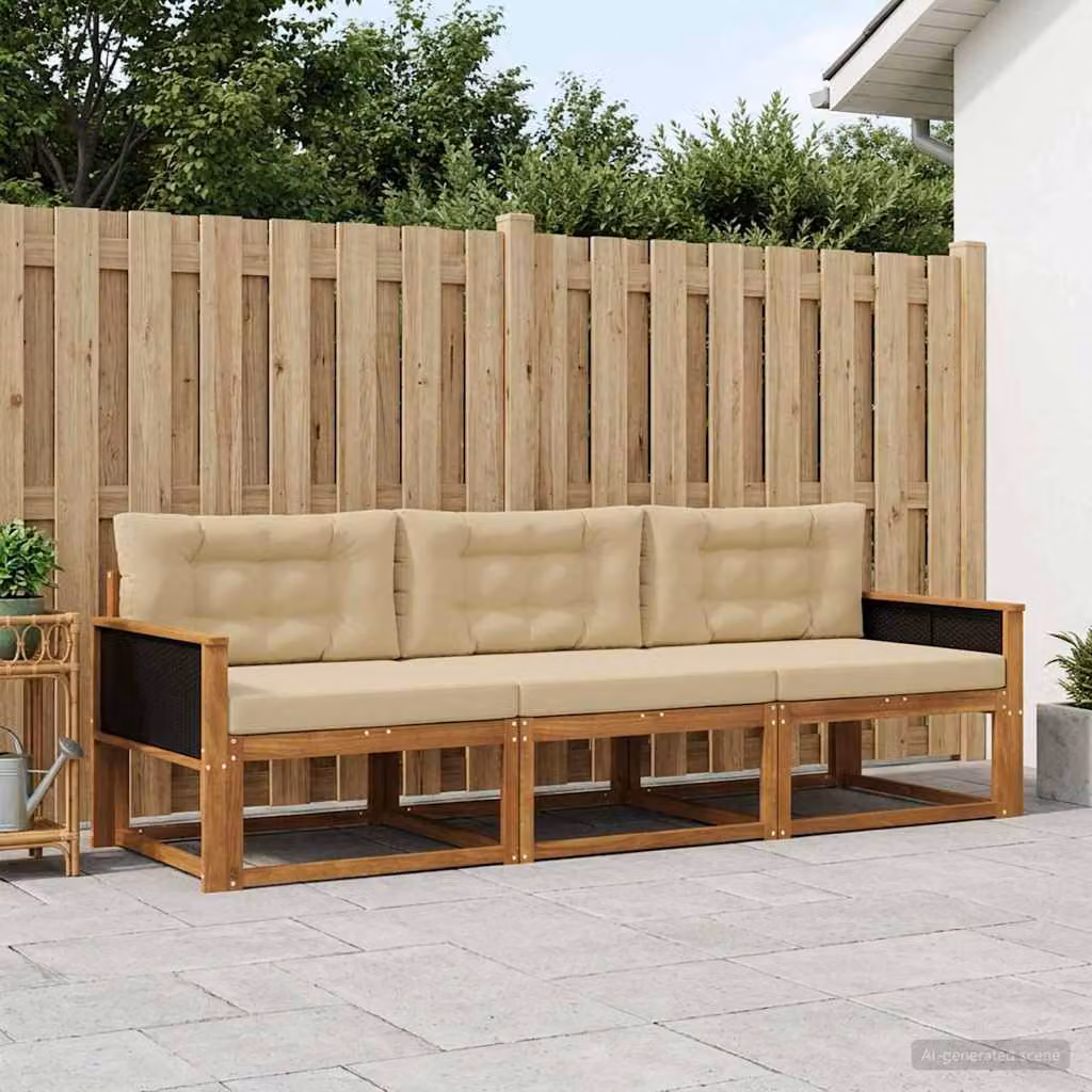 Set di divani da esterno vidaXL in legno di acacia con cuscini, Beige e Marrone