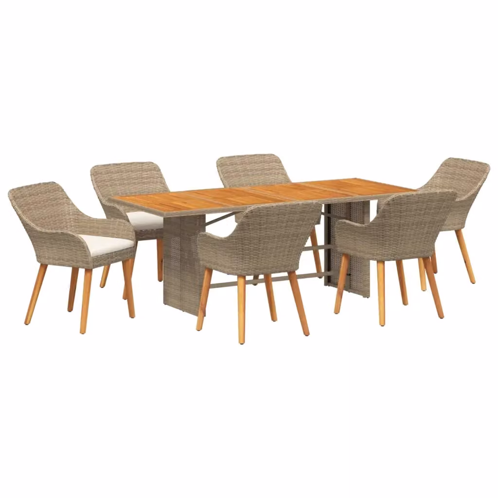 Set da pranzo per giardino e terrazza vidaXL in polyrattan beige, 7 pezzi – 2
