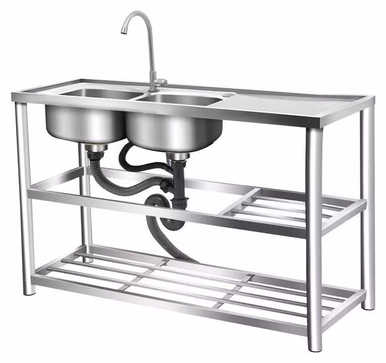 Lavello da cucina in acciaio inossidabile, freestanding, con miscelatore estraibile