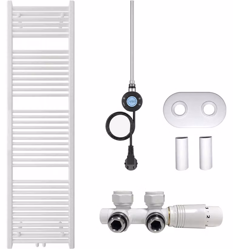 Kit radiatore per bagno Lincoln - riscaldamento combinato, antenna Wi-Fi - attacco centrale da 50 mm - 300W - bianco lucido - 1800x500 mm