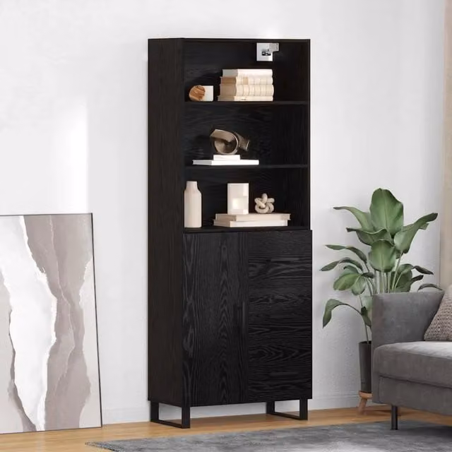 Credenza Buffet Armadio da Cucina e Soggiorno vidaXL in Legno e Metallo Nero Moderno L: 69,5 cm, P: 34 cm, H: 180 cm