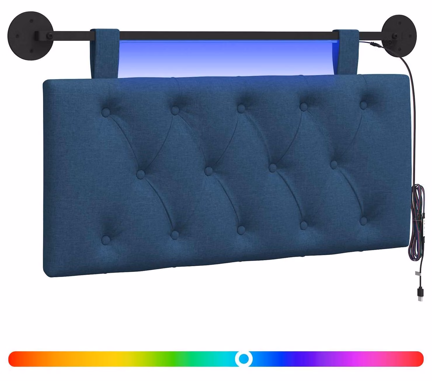 Testiera sospesa Con luce LED Blu Tessuto