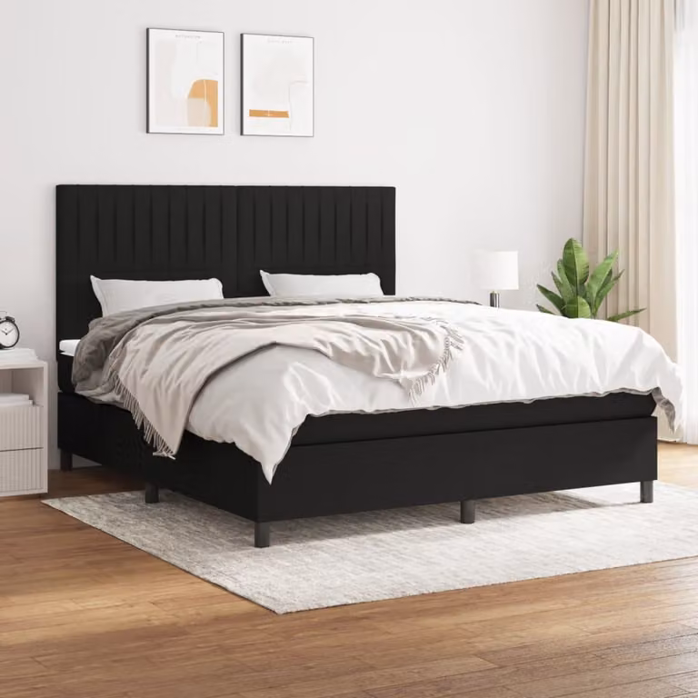 Letto Ibrido vidaXL con Giroletto a Molle e Materasso a Tasche Nero e Bianco L/P/H: 160 x 200 x 128 cm