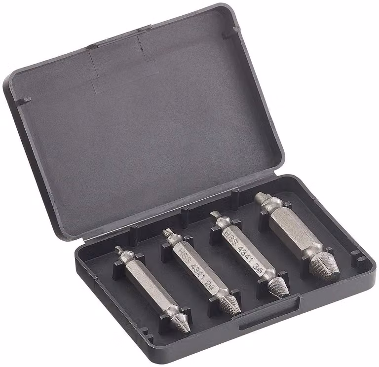 Set di estrattori per viti, ideale per viti danneggiate, composto da 4 pezzi