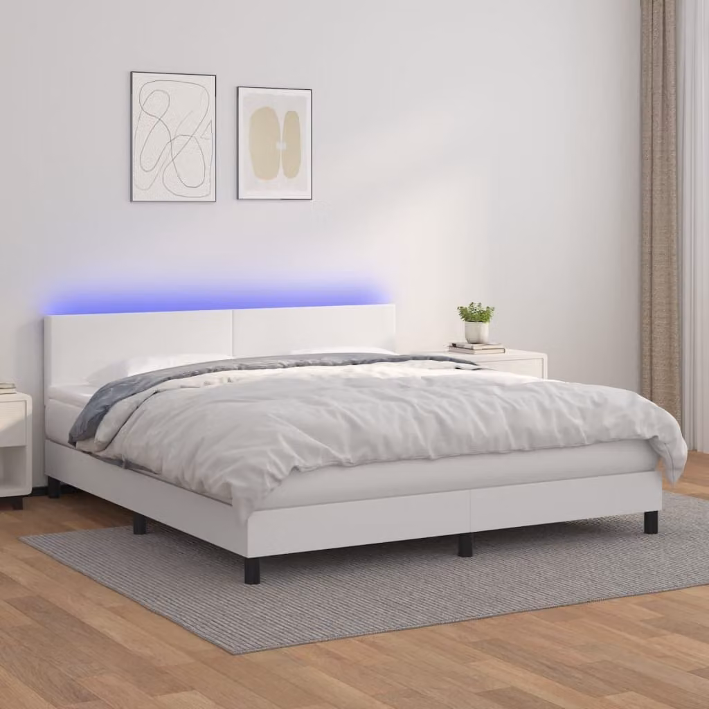 The Living Store Letto a molle con materasso e LED bianco 160x200 cm in ecopelle