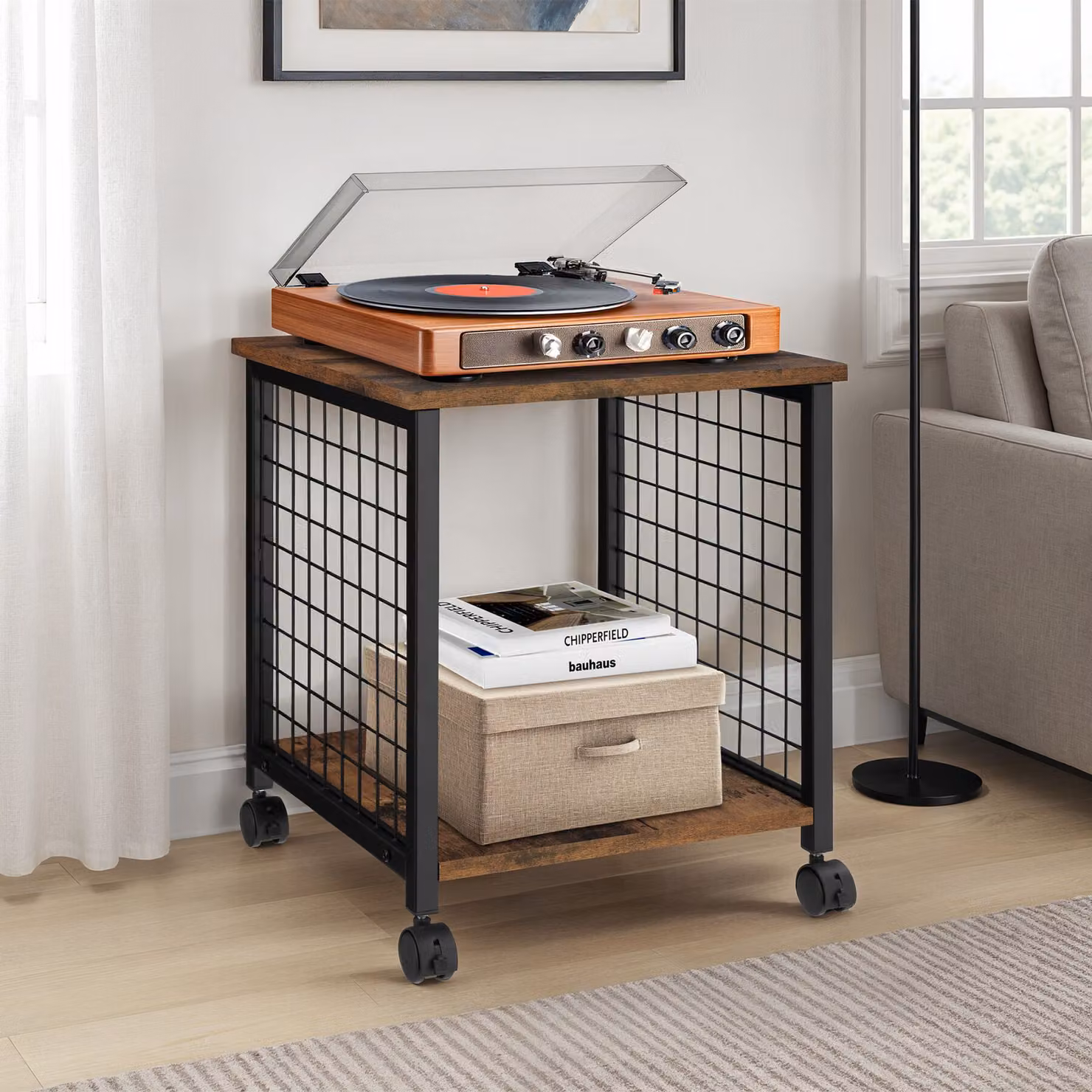 Tavolino quadrato in stile industriale TecTake GmbH, marrone e nero, L/P/H: 40 x 40 x 48 cm – 3