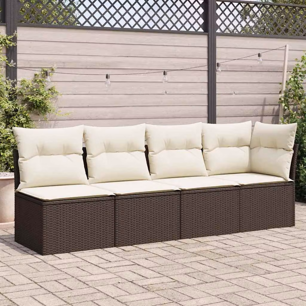 vidaXL Divano da giardino a L con cuscini, struttura in rattan e metallo, colore marrone e bianco