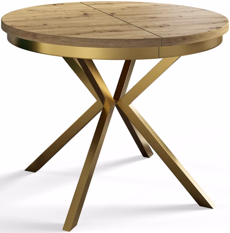 Alpi Moebel, Tavolo da Pranzo Rotondo, Tavolo da Cucina Allungabile, Diamentro: 90-170 cm, Gambe in metallo Dorate, Artisan, Collezione Bergo