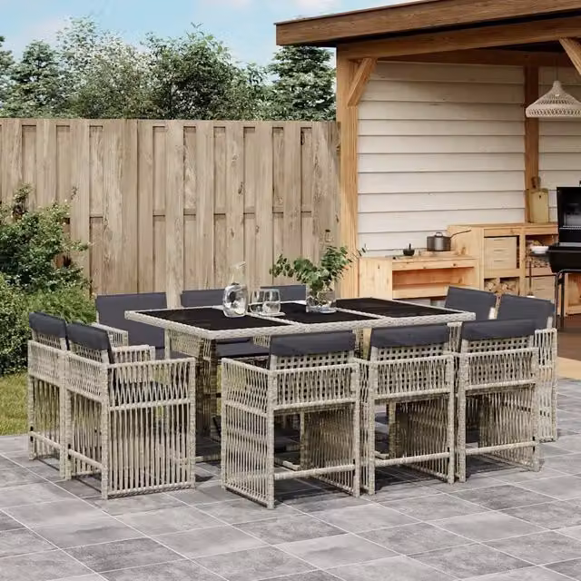 Set Pranzo Giardino 11pz con Cuscini Grigio Chiaro Polyrattan 3211751