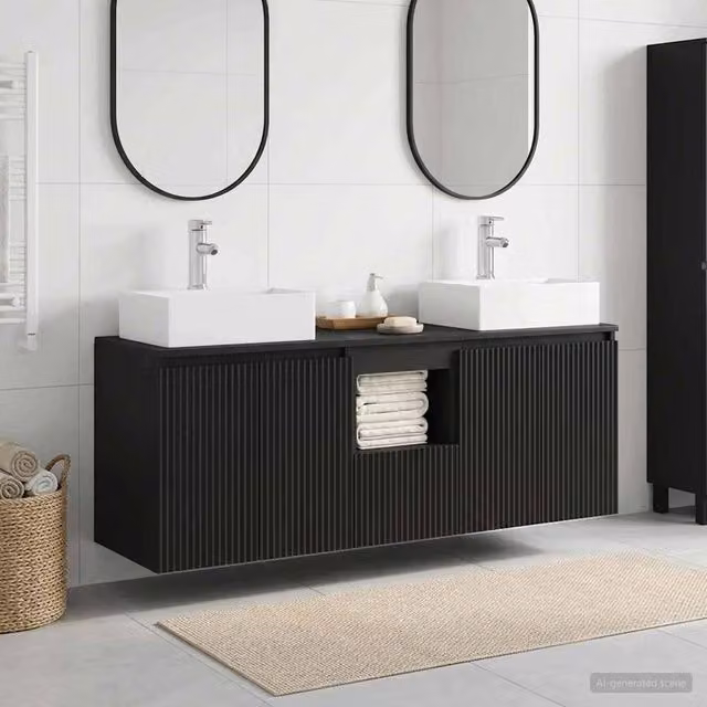 Set di Armadi da Bagno 3 pz Nero 129 x 41 x 79.5 cm 3405648