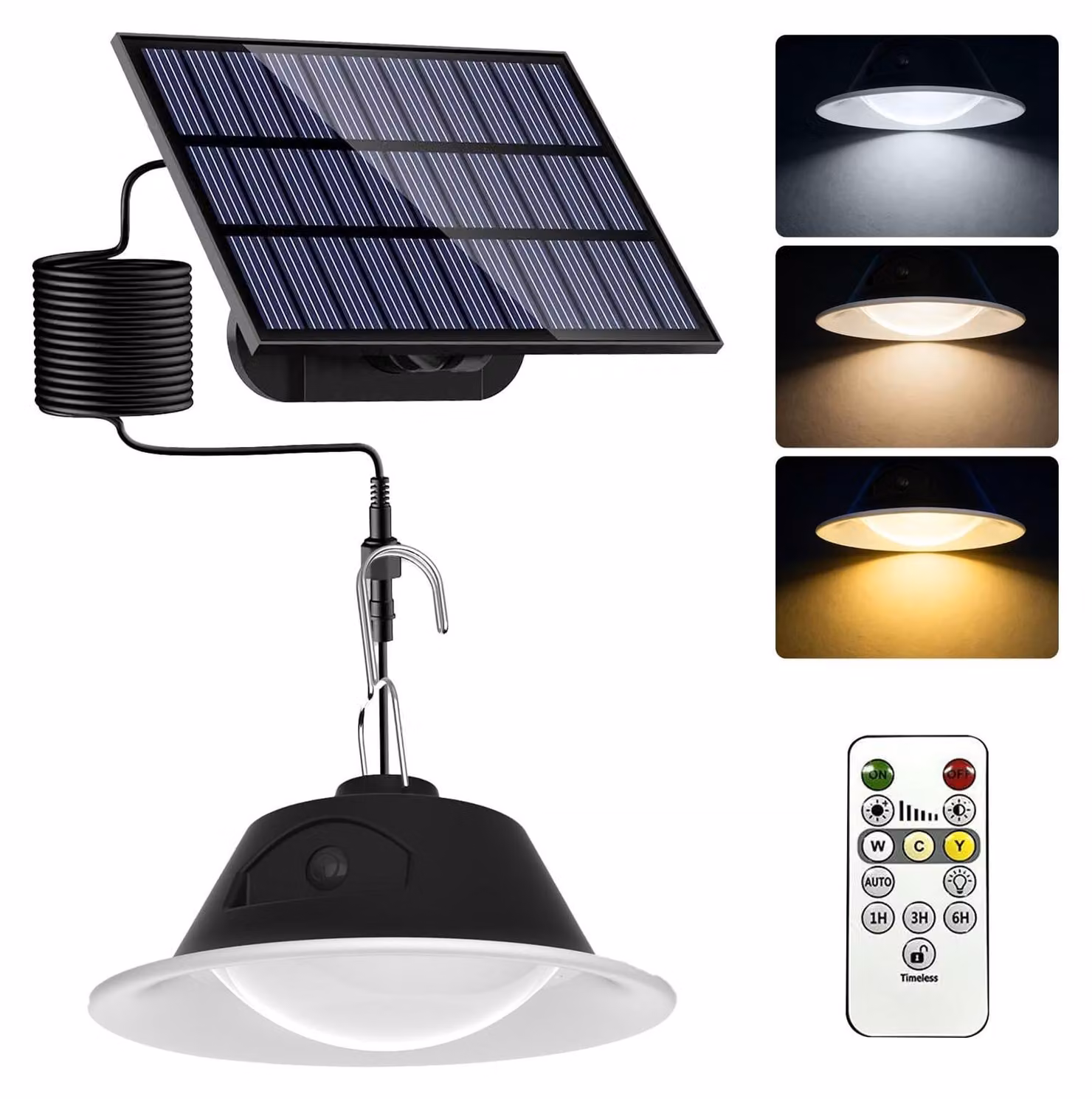 Lampada a sospensione solare, dimmerabile con telecomando e con 3 temperature di colore, grado di protezione IP65 (resistente all'acqua)