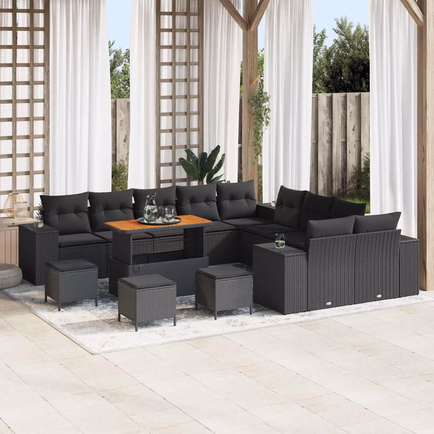 Maison Exclusive - Set da giardino composto da 14 pezzi, divano in rattan sintetico nero