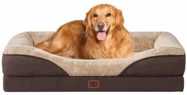 Cuccia ortopedica per cani con 4 bordi, dimensioni 106,5 x 76 cm, colore marrone