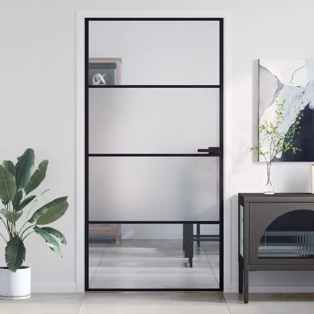 Porta Interna Reversibile vidaXL in Alluminio e Vetro Trasparente con Finitura Nera L: 102,5 cm, H: 201,5 cm – 1