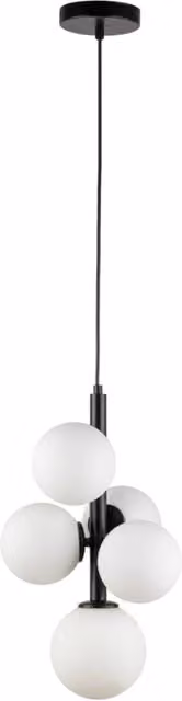 Lampada a sospensione moderna Perla Sigma Lighting colore nero con 5 sfere in vetro e metallo, attacco G9, altezza regolabile