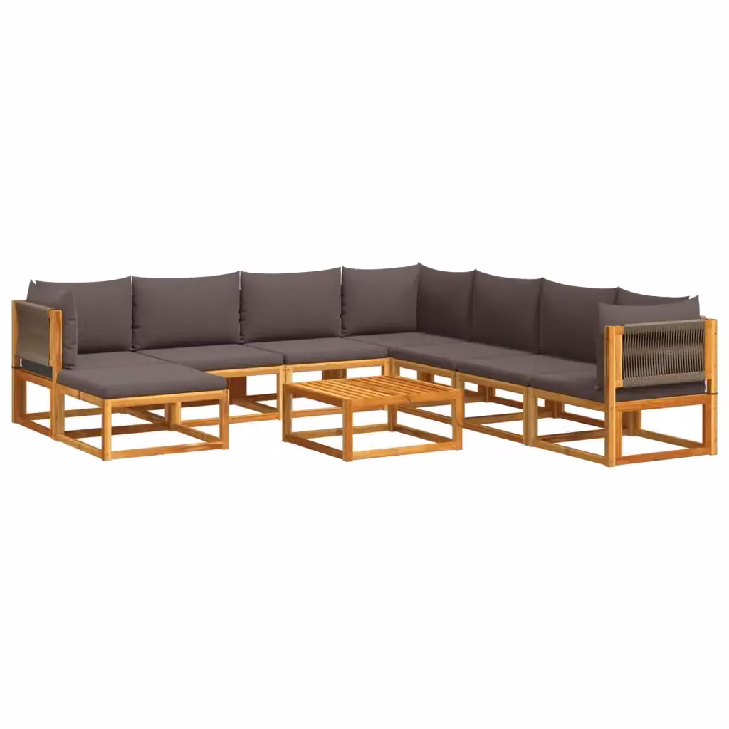 Set di divani da giardino vidaXL a 9 pezzi in legno di acacia con cuscini grigi e tavolino da esterno a forma di U – 2