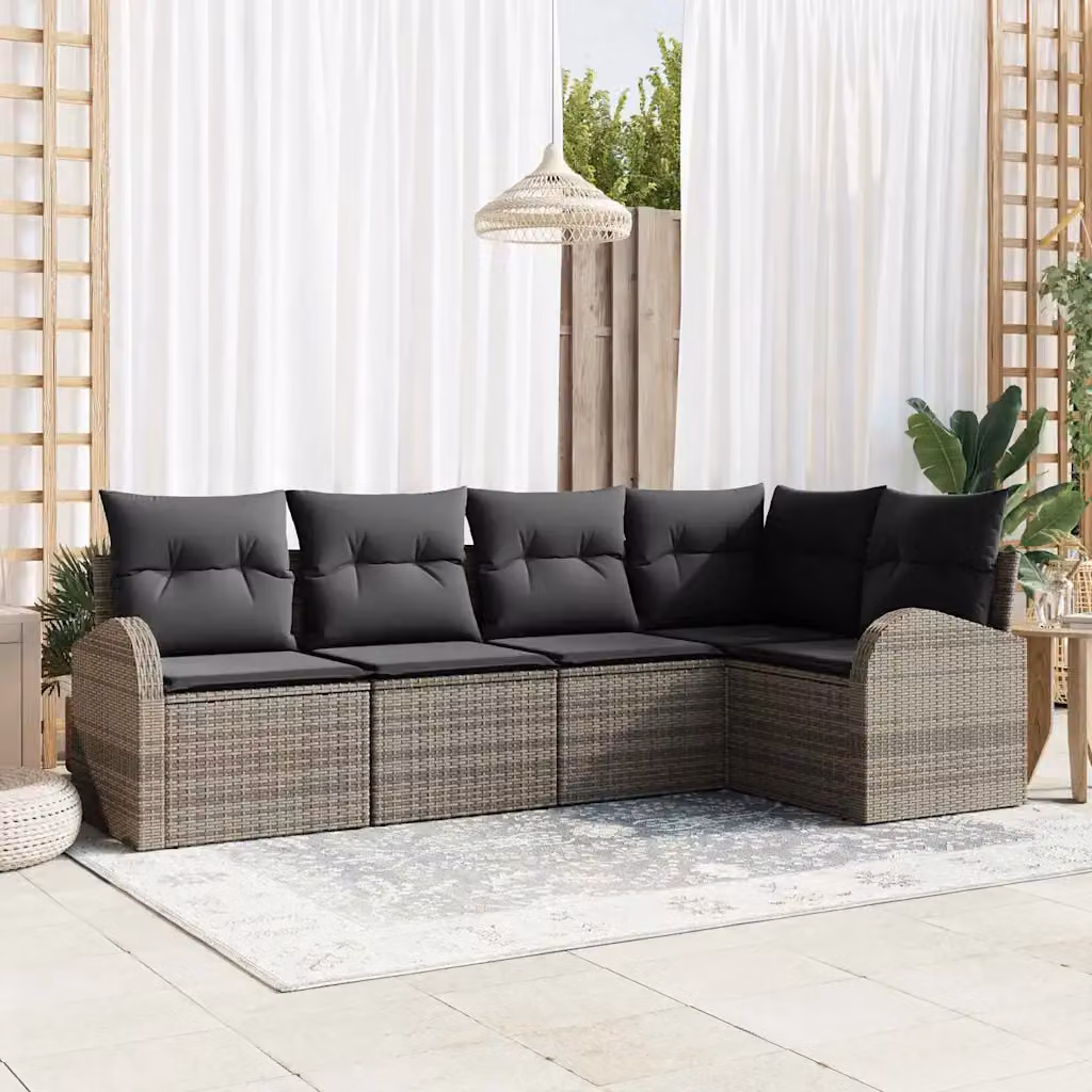Set Divano da Giardino a L vidaXL in Polyrattan Grigio con Cuscini e Struttura in Acciaio Verniciato a Polvere – 1