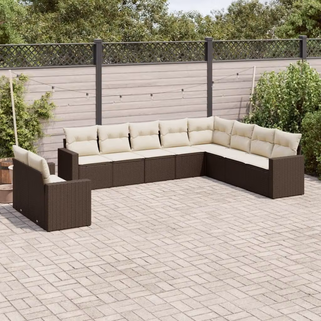 Maison Exclusive - Set Divani da Giardino 10pz con Cuscini in Polyrattan Marrone