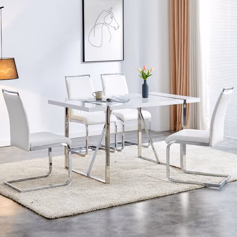 okwish: Set di 4 sedie da pranzo moderne, ideali per la cucina o l'ufficio, con schienale piatto imbottito, multifunzionali, realizzate in Poliuretanodi alta qualità e lino, colore bianco