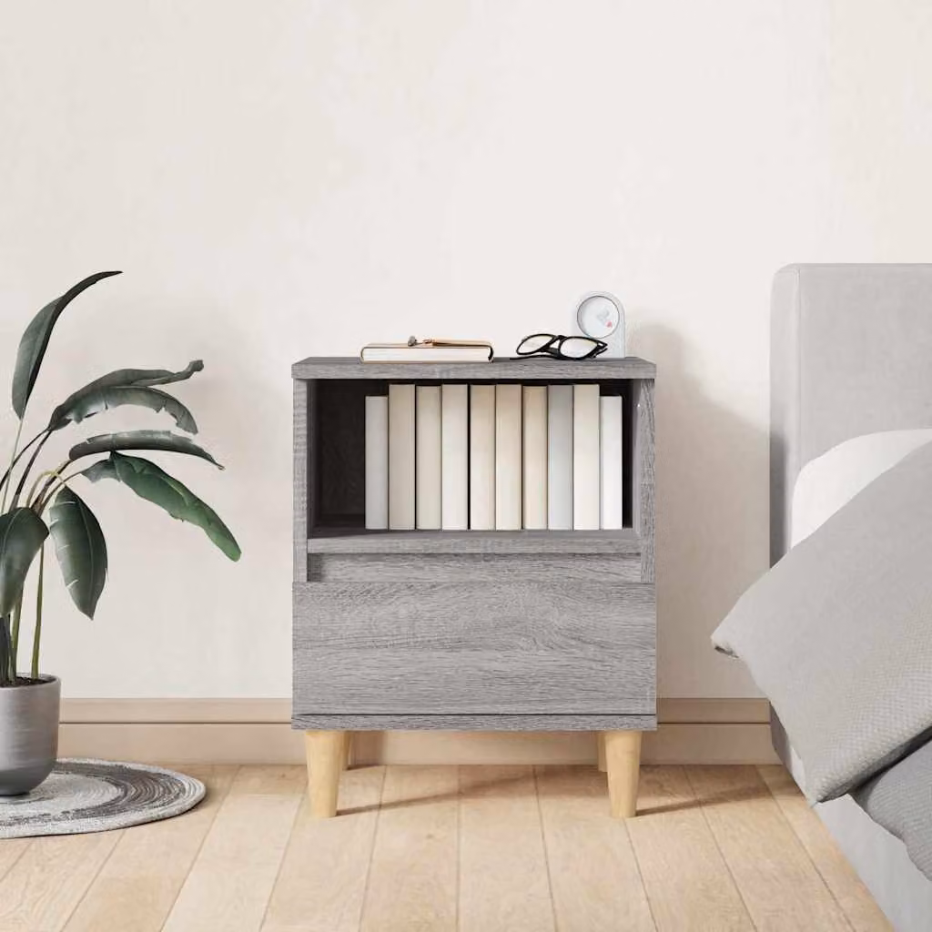Comodino moderno vidaXL in legno e MDF, Grigio, L 40 cm x P 35 cm x H 50 cm