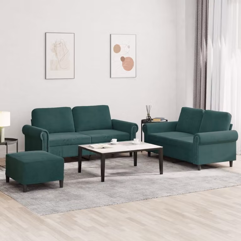 Maison Exclusive - Set divano a 3 pezzi con cuscini in velluto verde scuro