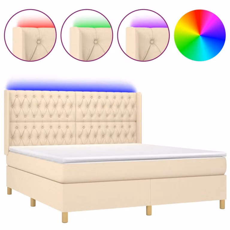Letto a Molle con Materasso e LED Crema 160x200 cm in Tessuto