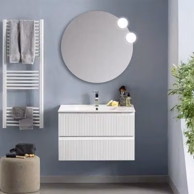 Mobile bagno sospeso Inbagno Giava bianco opaco con frontale cannettato L: 101 cm