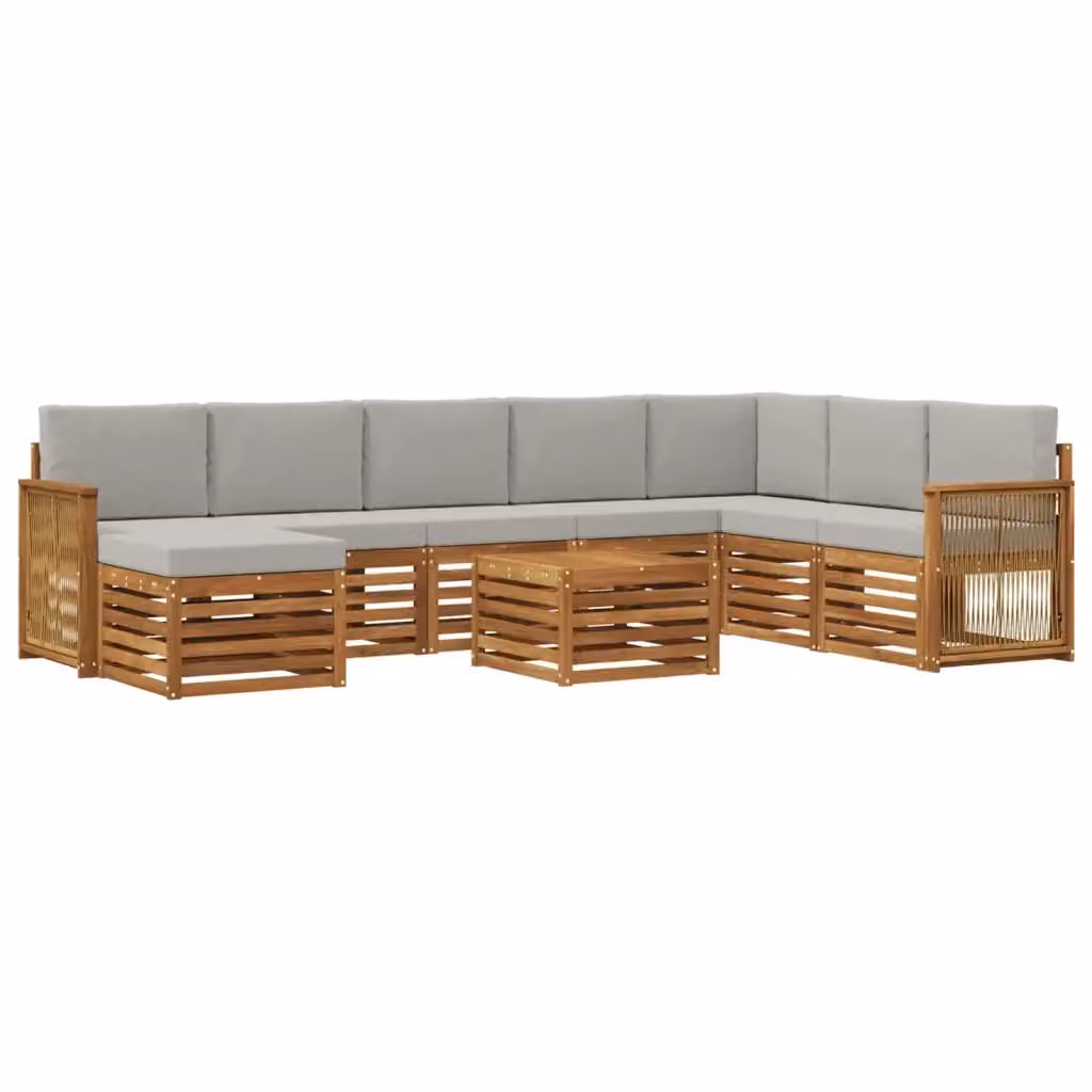 Set di divani da esterno a L vidaXL in legno di acacia con cuscini beige e grigio – 2
