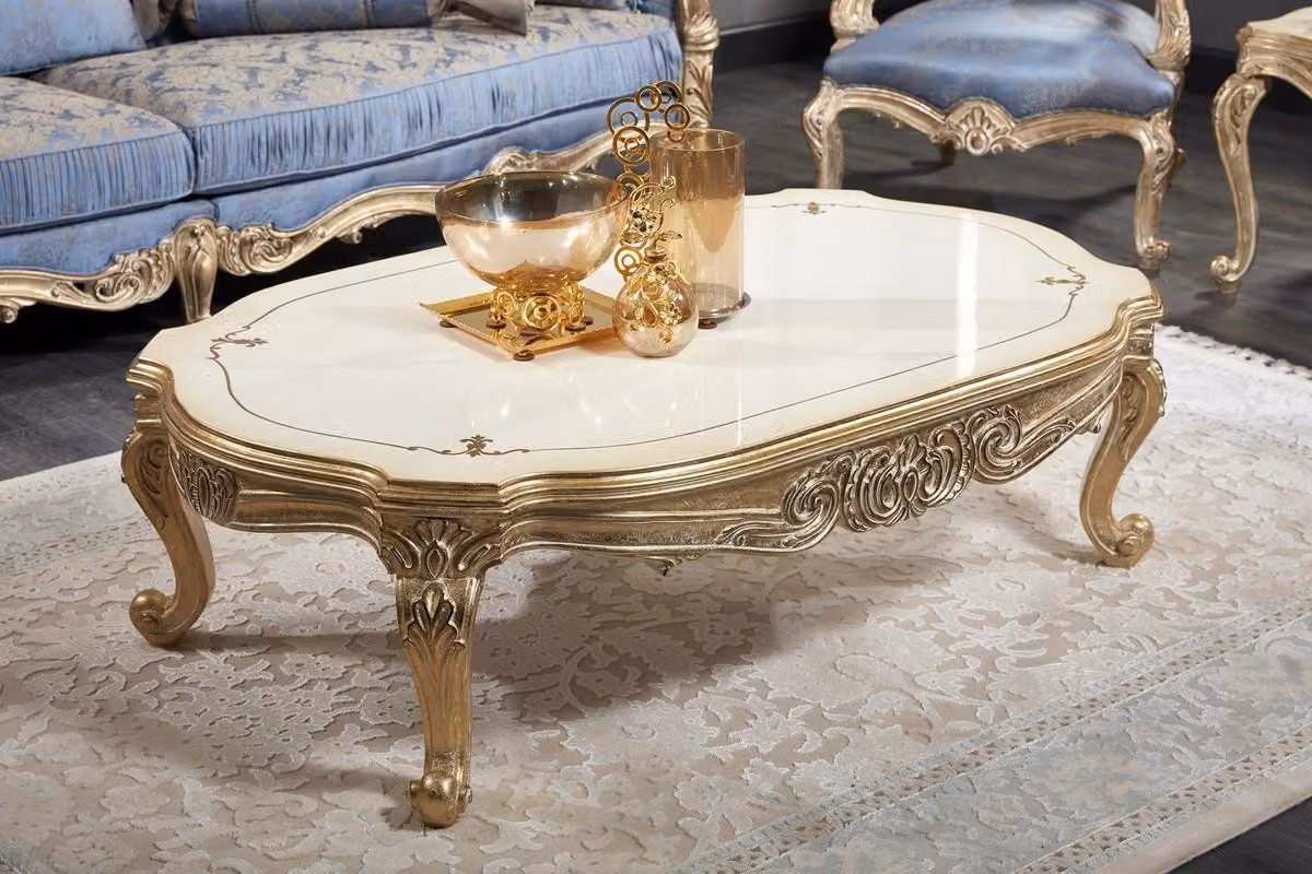 Casa Padrino tavolino barocco bianco/oro antico 143 x 94 x h. 44 cm - Magnifico tavolino barocco da salotto