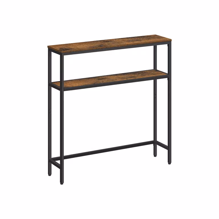 Consolle da Ingresso Moderna con 2 Ripiani, Marrone Vintage + Nero Inchiostro / 80l cm