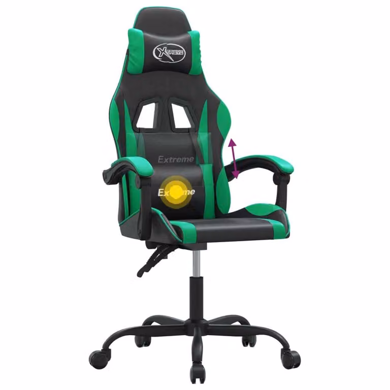 Sedia da Gaming Girevole Nera e Verde in Pelle finta