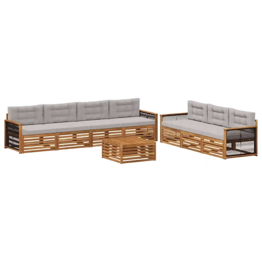 Set di mobili da esterno vidaXL composto da 8 pezzi con divano a L, tavolino da caffè e cuscini in tessuto, struttura in legno di acacia e colori beige e grigio – 2