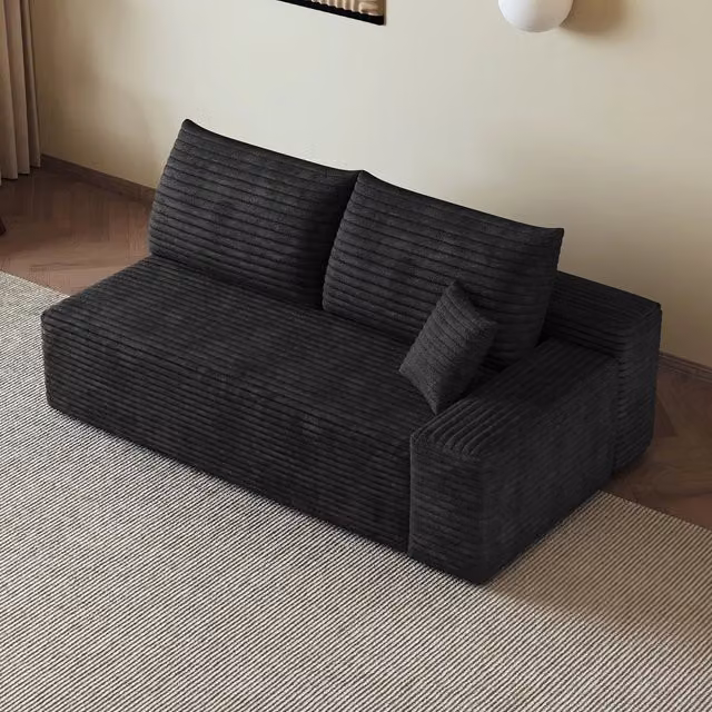 Divano modulare a 2 posti con chaise longue senza montaggio in tessuto a coste peluche nero salvaspazio