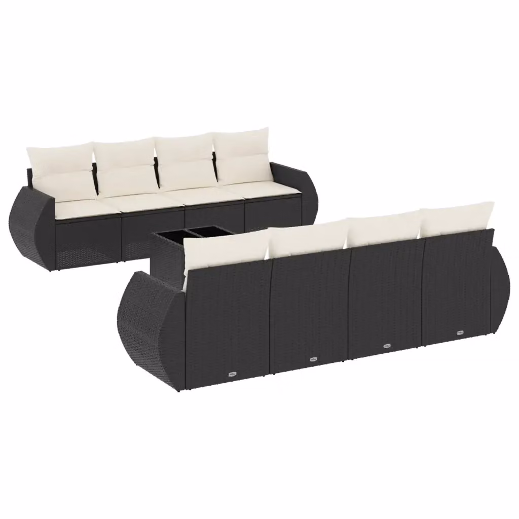 vidaXL Set Divani da Giardino 9 pz in Polyrattan Nero con Cuscini e Tavolino da Caffè – 2