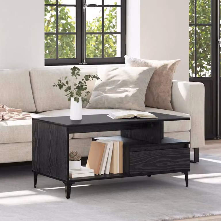 vidaXL Tavolino da salotto moderno in legno nero L: 90 cm, P: 49 cm, H: 45 cm