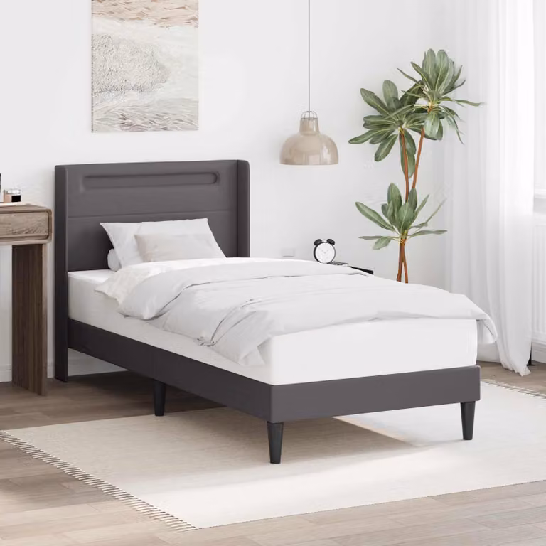 Struttura del letto con testiera vidaXL in similpelle grigio, L 90 x P 200 cm, con illuminazione sottostante e porta USB